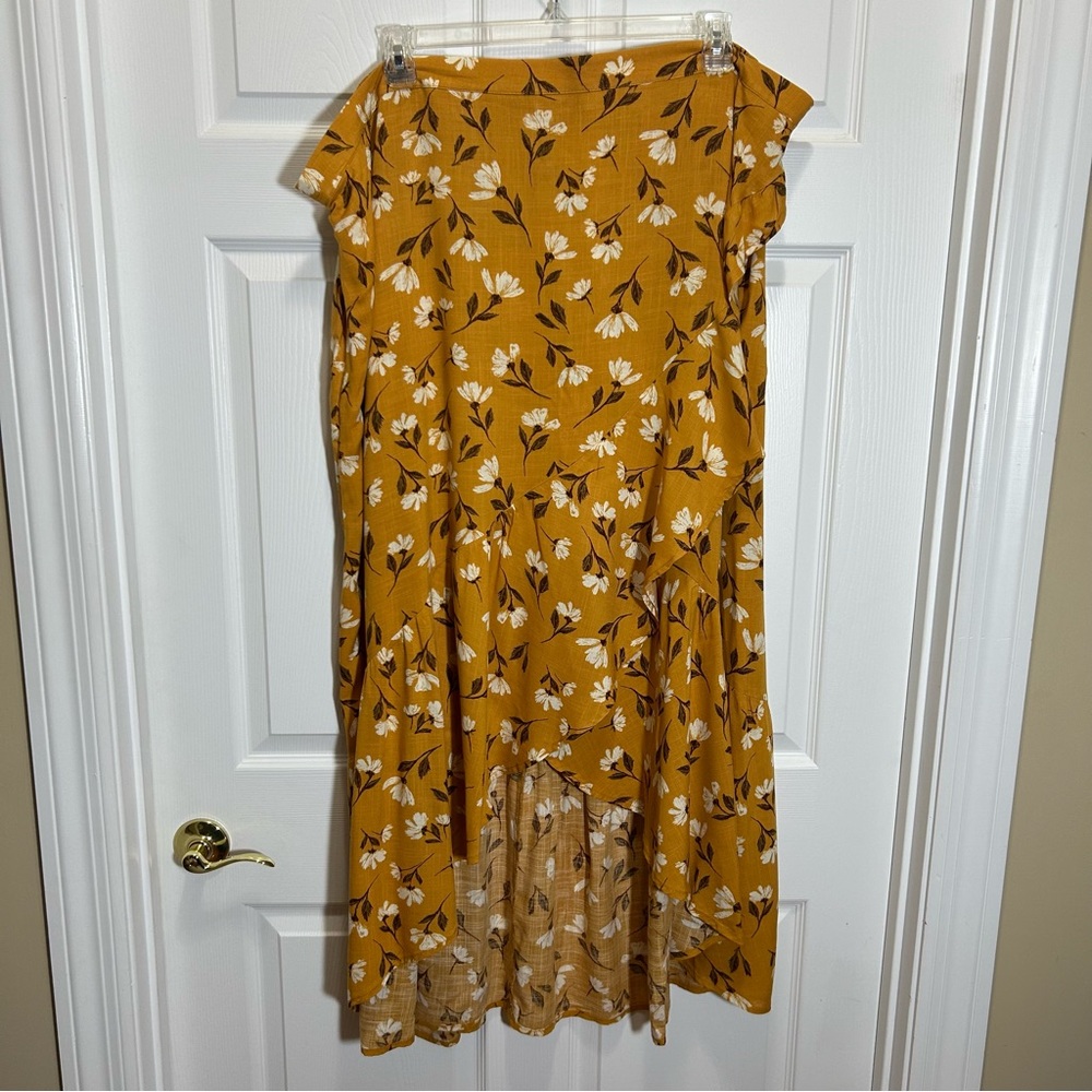 Sonoma Yellow White Ruffled High Low Faux Wrap Skirt